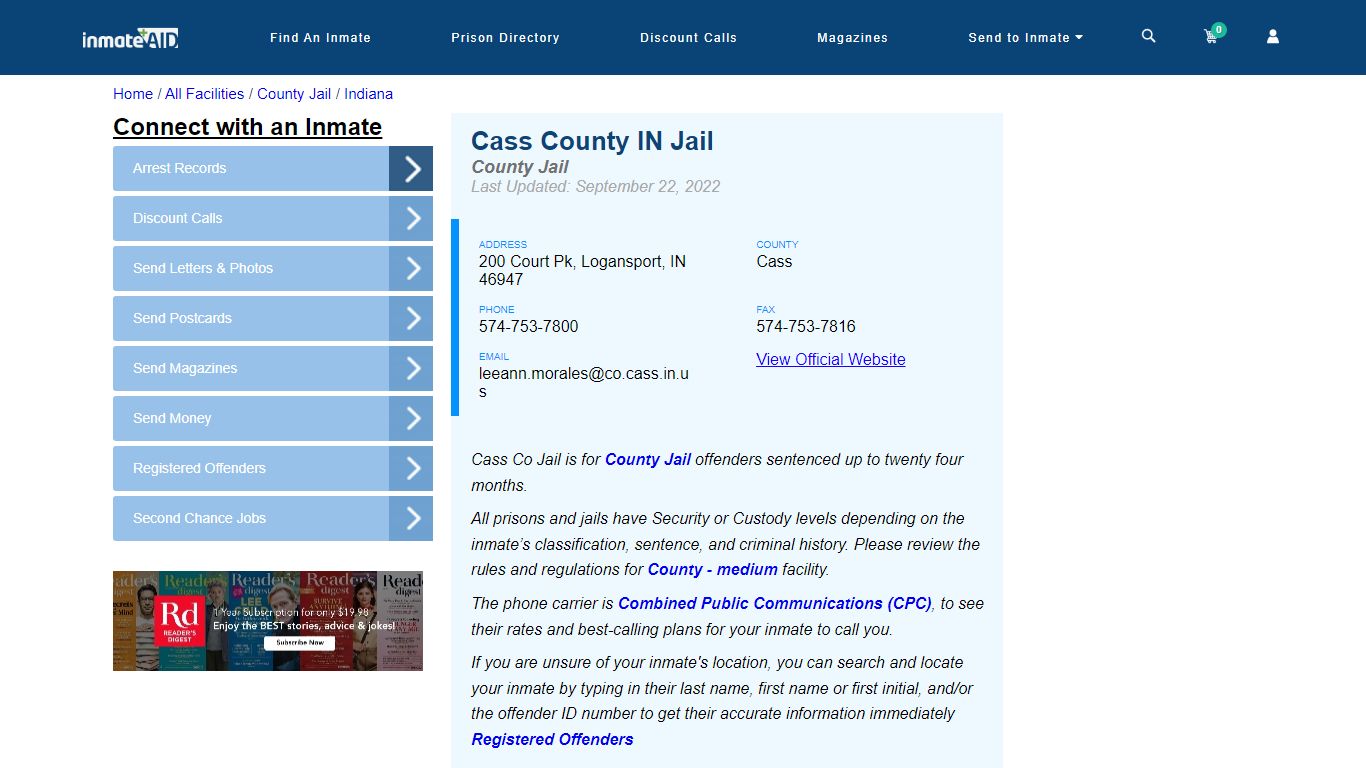 Cass County IN Jail - Inmate Locator